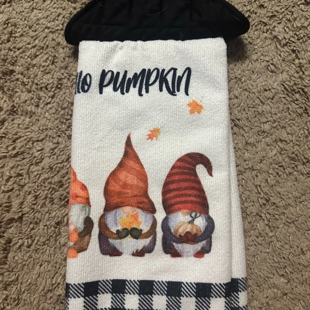 Hello Pumpkin Fall Kitchen Hanging Towel - White & Orange